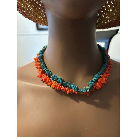 Coral & Turquoise Double Necklace - Picture 5 of 6